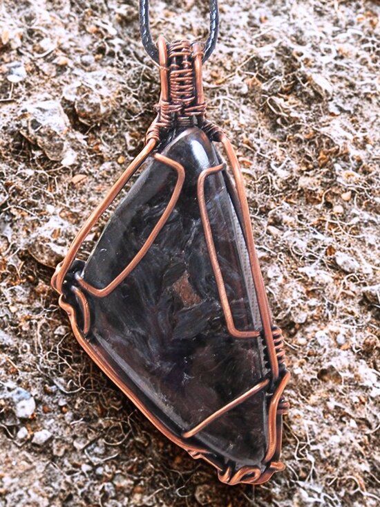 Jewelry - Handmade Pietersite Copper Wire Wrapped Pendant Statement Necklace